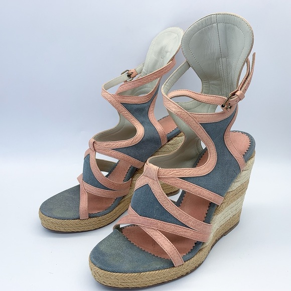 Balenciaga Denim and Leather Trim Gladiator Wedge Espadrille Sandal - Picture 3 of 14